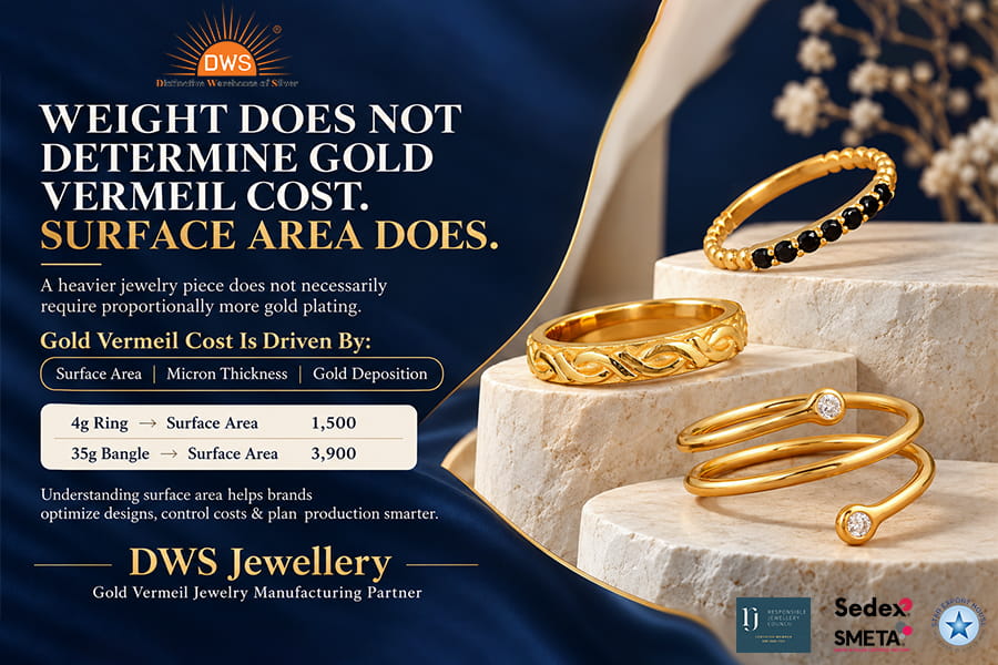 WEIGHT DOES NOT DETERMINE GOLD VERMEIL COST. SURFACE AREA DOES. WEIGHT DOES NOT DETERMINE GOLD VERMEIL COST. SURFACE AREA DOES.